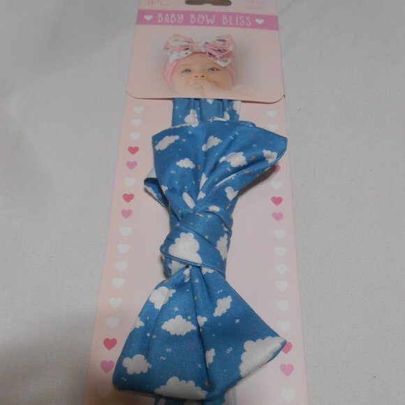 NEW Baby Bow Bliss one size headband ribbon Bow Blue w/ white clouds design 👶 - Picture 1 of 6